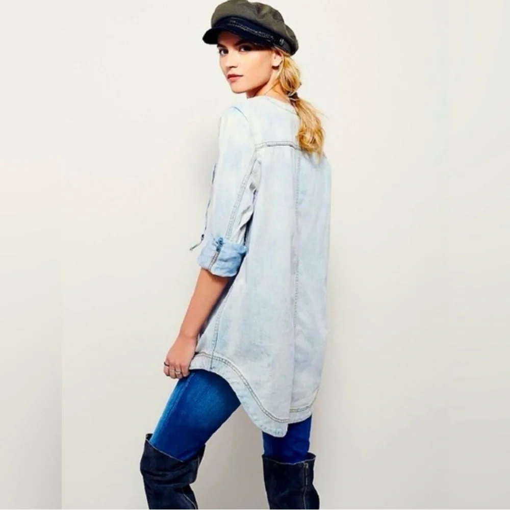 Free People Light Wash Lace-Up Denim Tunic - Light Blue - Picture 2 of 3